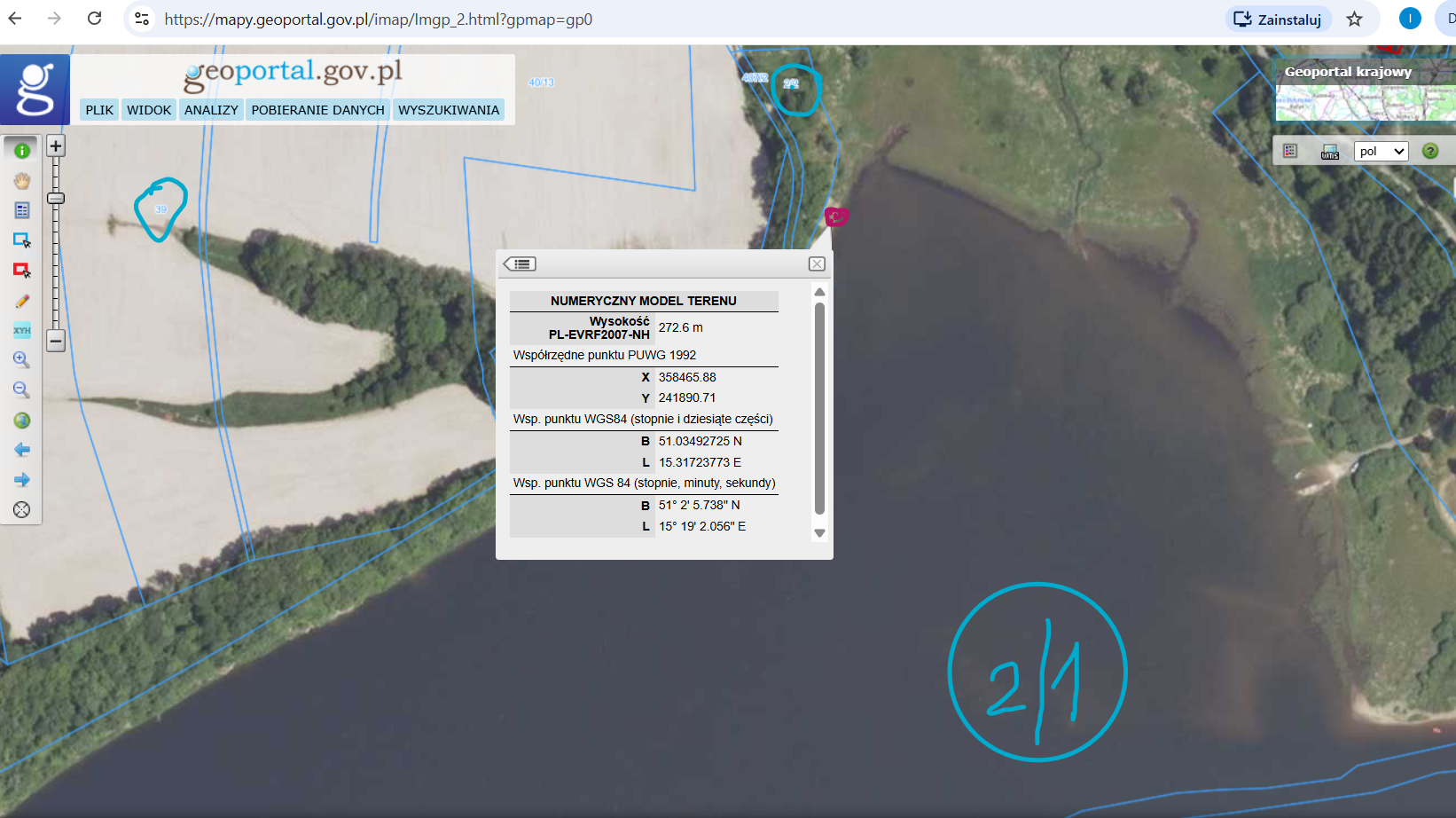 Przykład działki w Geoportalu