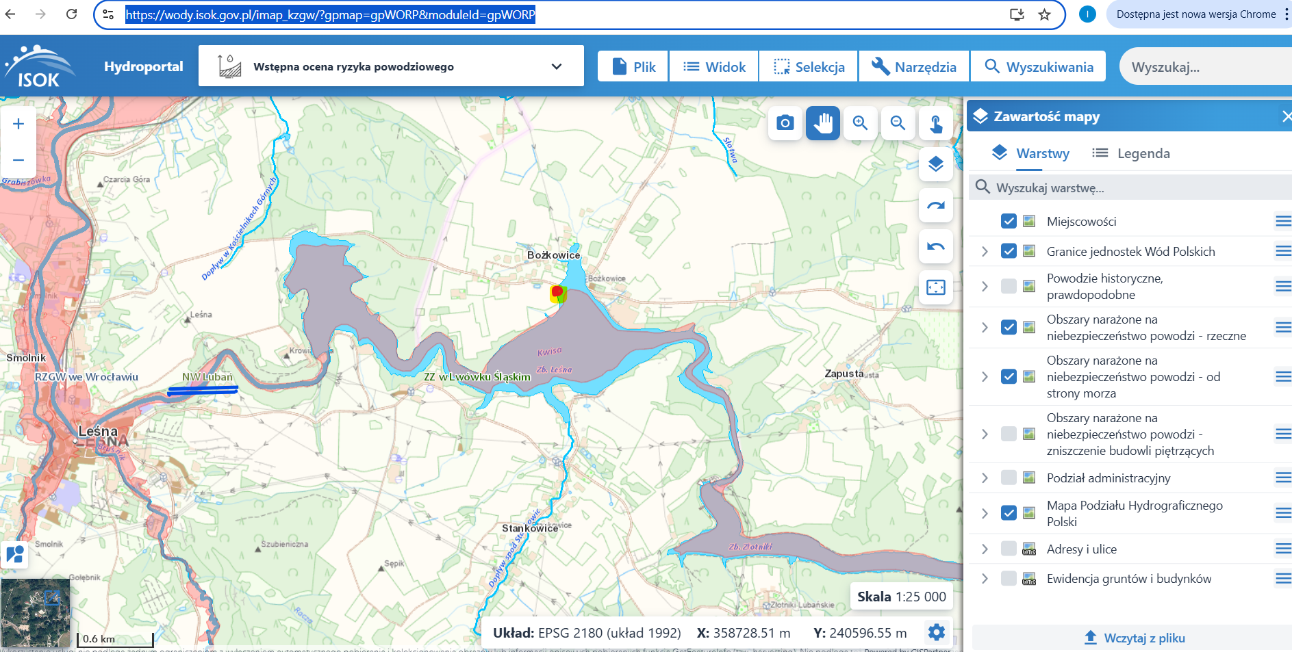 Zrzut ekranu – mapa Wód Polskich